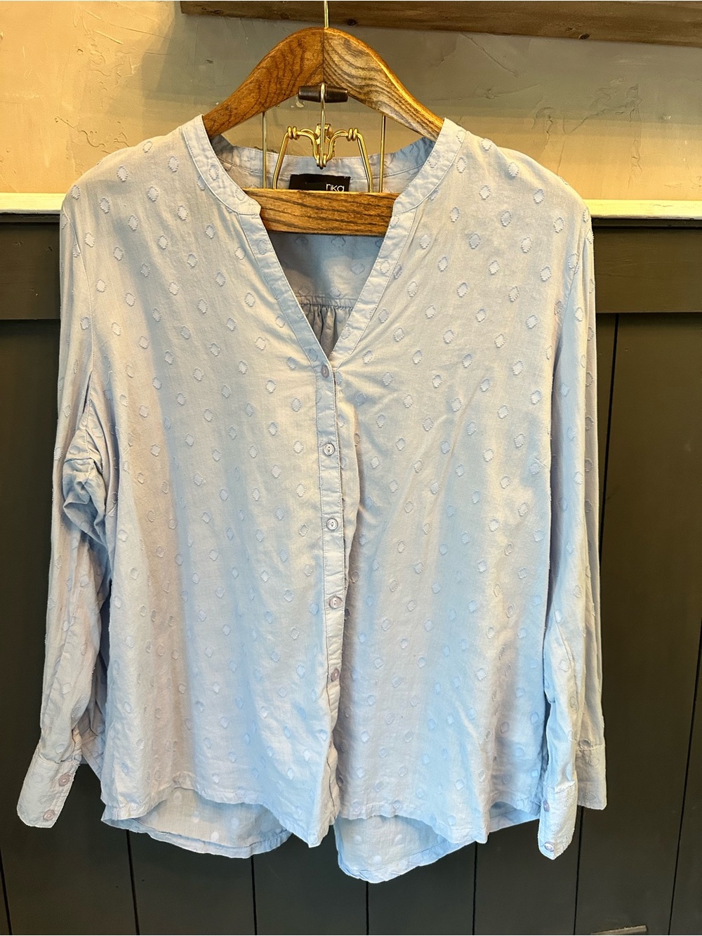 Erika 100% Cotton Button Front Light Blue Pattern Long Sleeve Top XL
